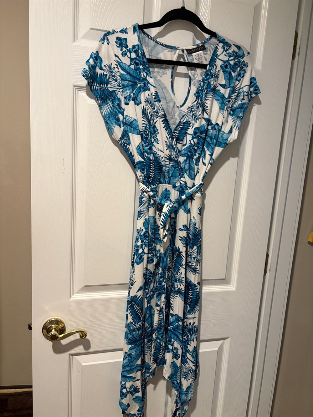 La Blanca White and Blue Floral Wrap Maxi Dress
